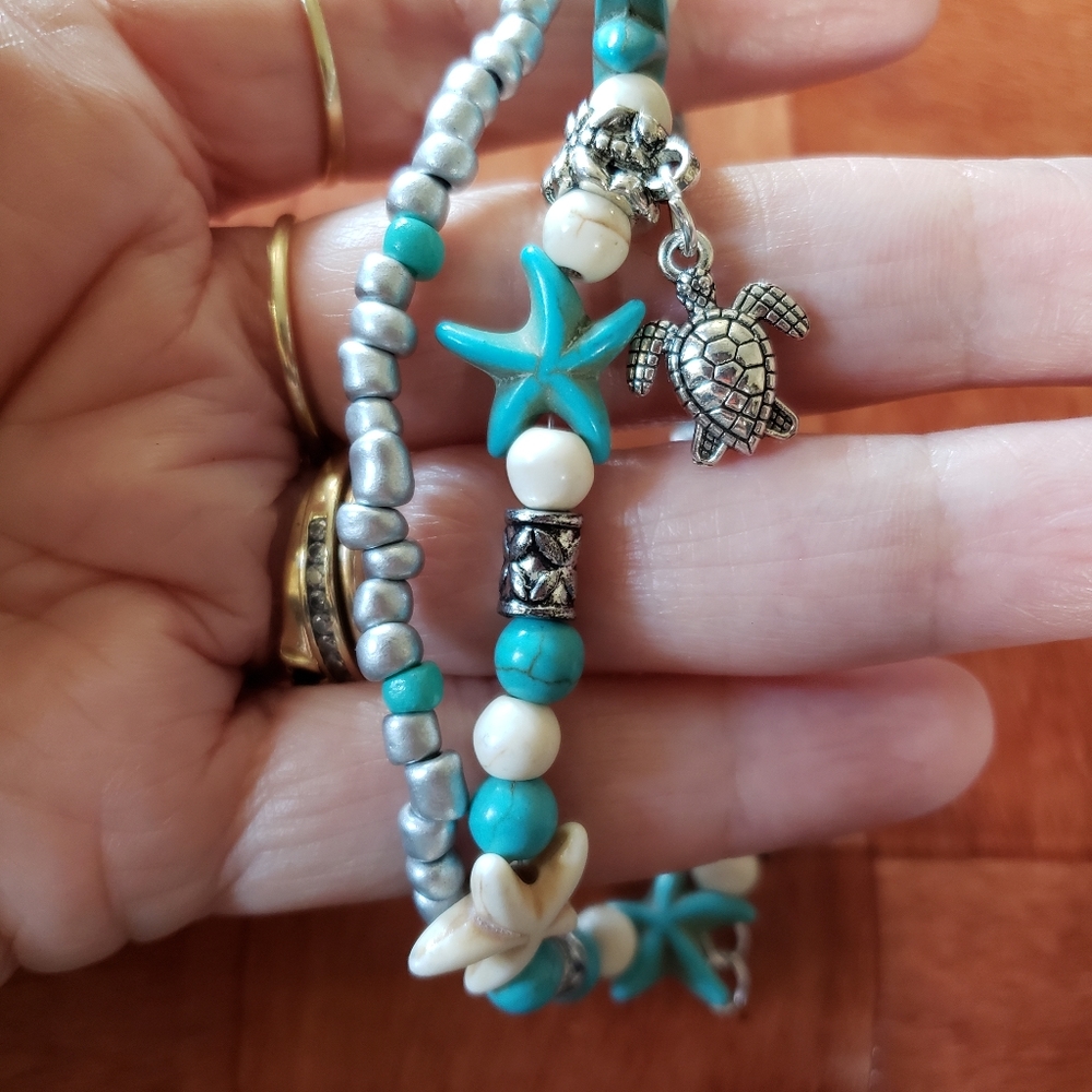 Sea Turtle Starfish Beaded Bracelet